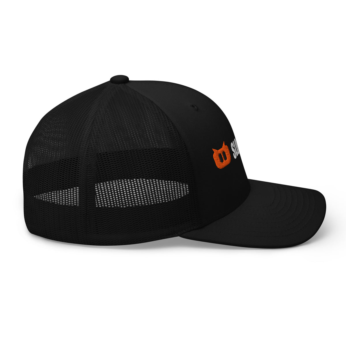 Black | SLOPCANNON Wordmark Mesh Trucker Hat | Right side product view