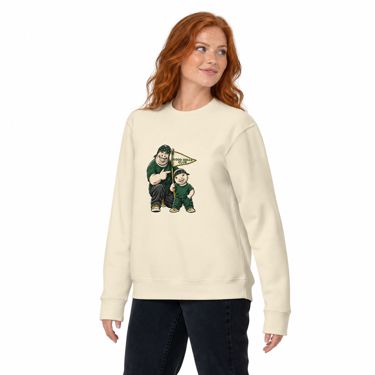 Good Ideas Club — Pig & Wiglet Crewneck, worn by a model