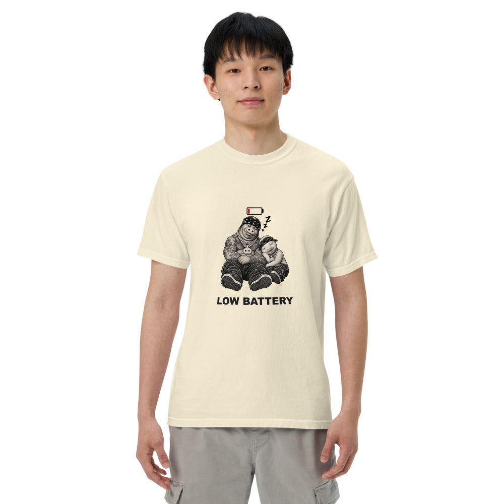 Low Battery — Pig & Wiglet Heavyweight Tee, front view