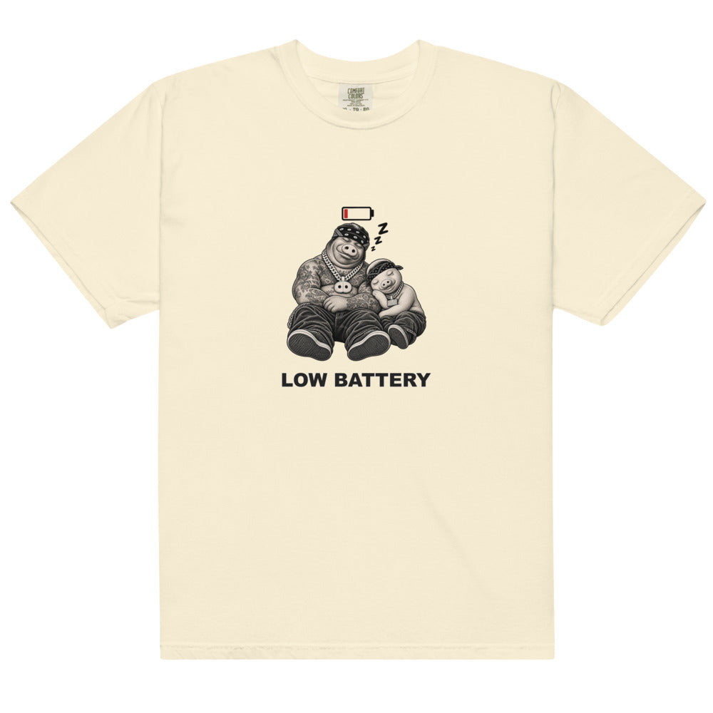 Low Battery — Pig & Wiglet Heavyweight Tee, front view