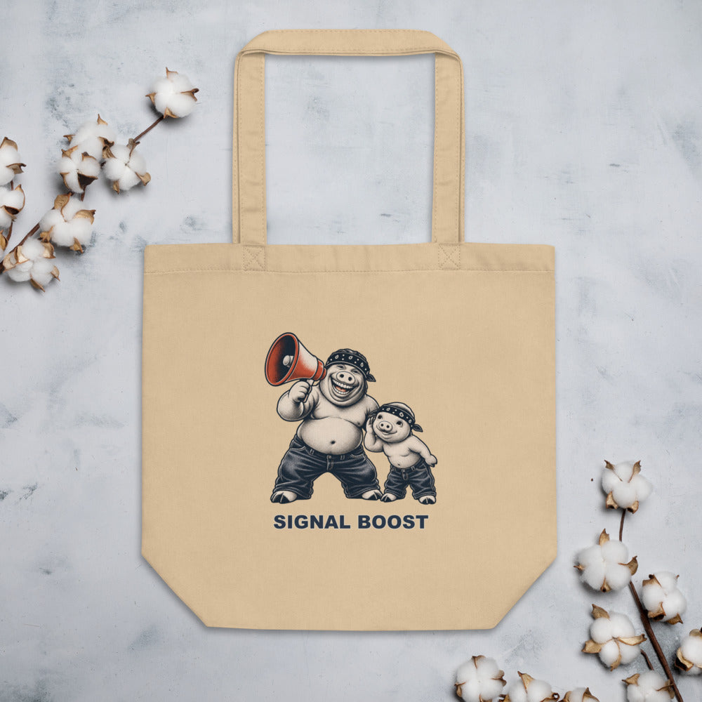 Signal Boost — Pig & Wiglet Organic Cotton Tote in Oyster, styled flat lay
