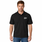 Slop Script Polo in Black, worn by a model