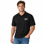 Slop Script Polo in Black, worn by a model