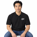 Slop Script Polo in Black, worn by a model