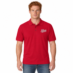 Slop Script Polo in Red, worn by a model