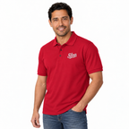 Slop Script Polo in Red, worn by a model