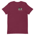 Cannon Boys tee — Maroon — full front with paired heads and CANNON BOYS at left chest; Bella + Canvas 3001 Maroon; supplier digital mockup.