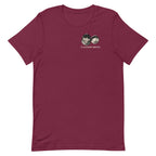 Cannon Boys tee — Maroon — full front with paired heads and CANNON BOYS at left chest; Bella + Canvas 3001 Maroon; supplier digital mockup.