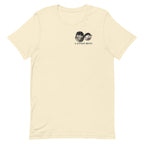 Cannon Boys tee — Natural — full front with paired heads and CANNON BOYS at left chest; Bella + Canvas 3001 Natural; supplier digital mockup.
