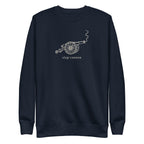 Smoke Signal crewneck — Navy Blazer — full front with approved artwork; Cotton Heritage M2480 crewneck Navy Blazer; supplier digital mockup.