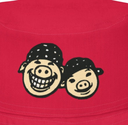 Slop Cannon Reversible Bucket Hat — C1 Cannon Boyz - Cherry Red — graphic detail cropped from the exact outside-front supplier preview; Printful catalog654, 100% polyester; supplier digital mockup.