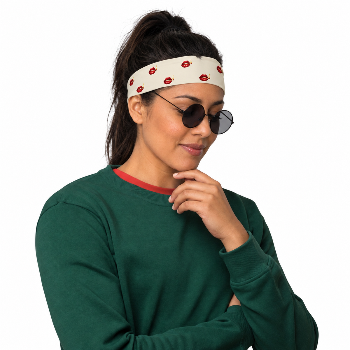 Slop Cannon Play With Fire Headband — Ivory — adult woman HF1, model-worn catalogue view; digital catalogue composite; headband only; clothing excluded.