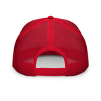 Slop Cannon Heavy Block Trucker Hat — White / Red / Red — undecorated mesh back; supplier digital mockup