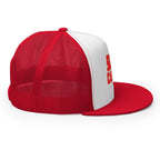 Slop Cannon Heavy Block Trucker Hat — White / Red / Red — side with front-only embroidery; supplier digital mockup