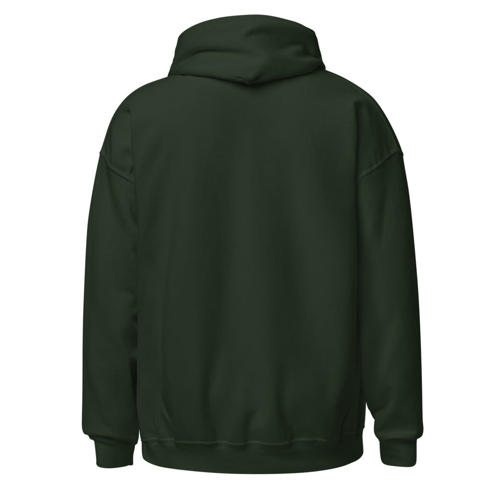 Wiglet Slop Script Hoodie — Forest Green / Cream — clean blank back; Gildan 18500; supplier digital mockup.