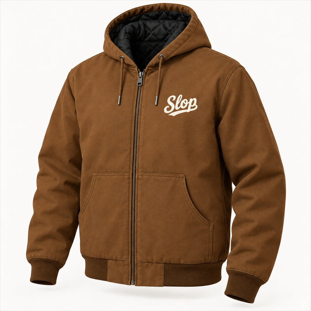 Slop Script Duck Work Jacket in Duck Brown, angled view