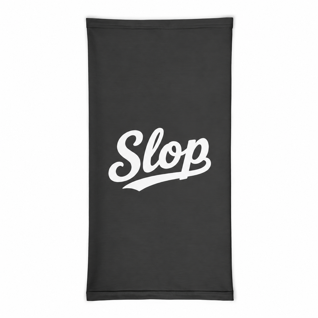 Slop Script Neck Gaiter in Charcoal, front view