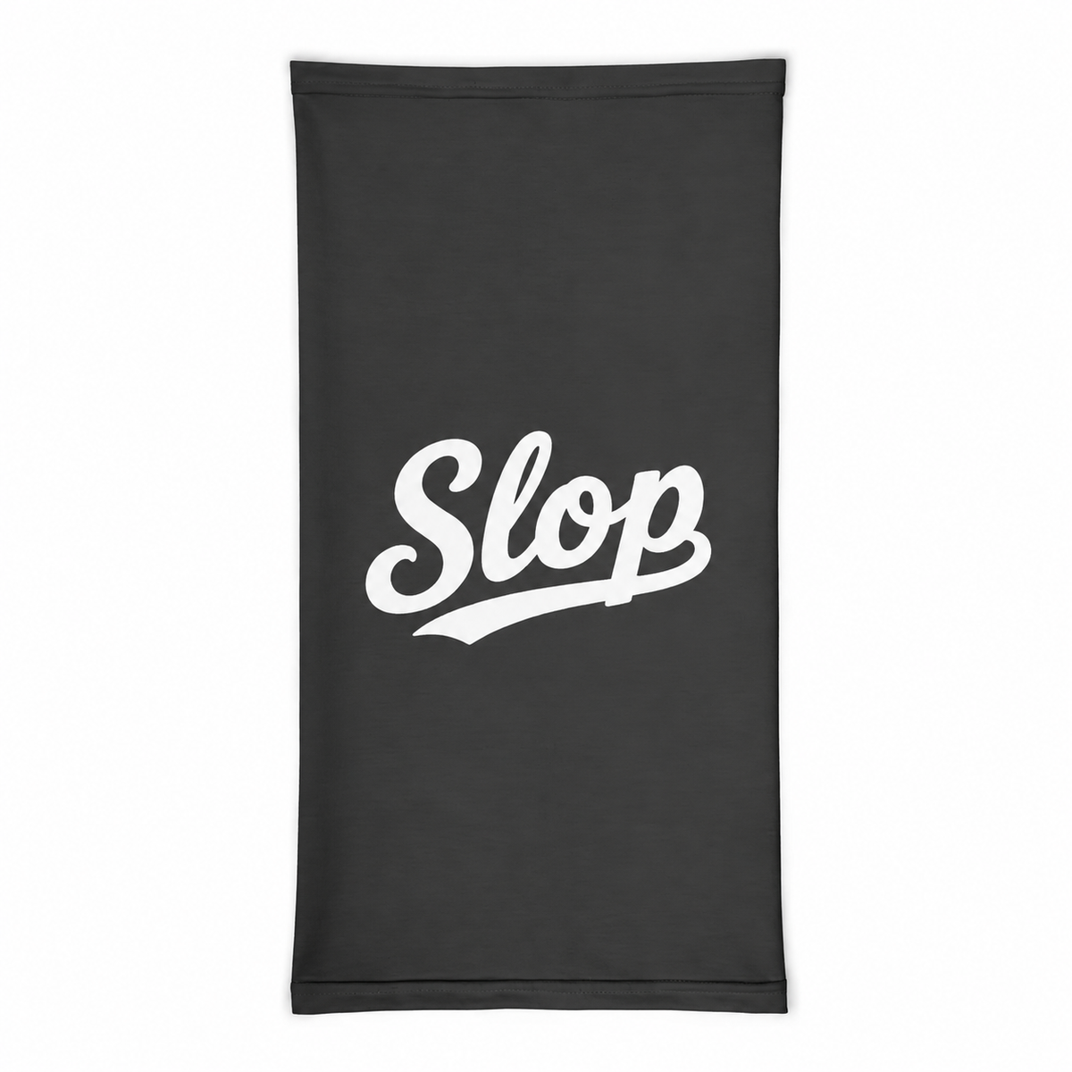 Slop Script Neck Gaiter in Charcoal, front view