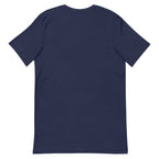 Slop Script Tee — Navy / Gold — Clean blank back. Exact Bella + Canvas 3001 supplier digital mockup. One tee only; styling bottoms not included.