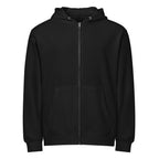 SLOP Work Zip Hoodie in Black, clean garment-only front view with full zipper and split pockets