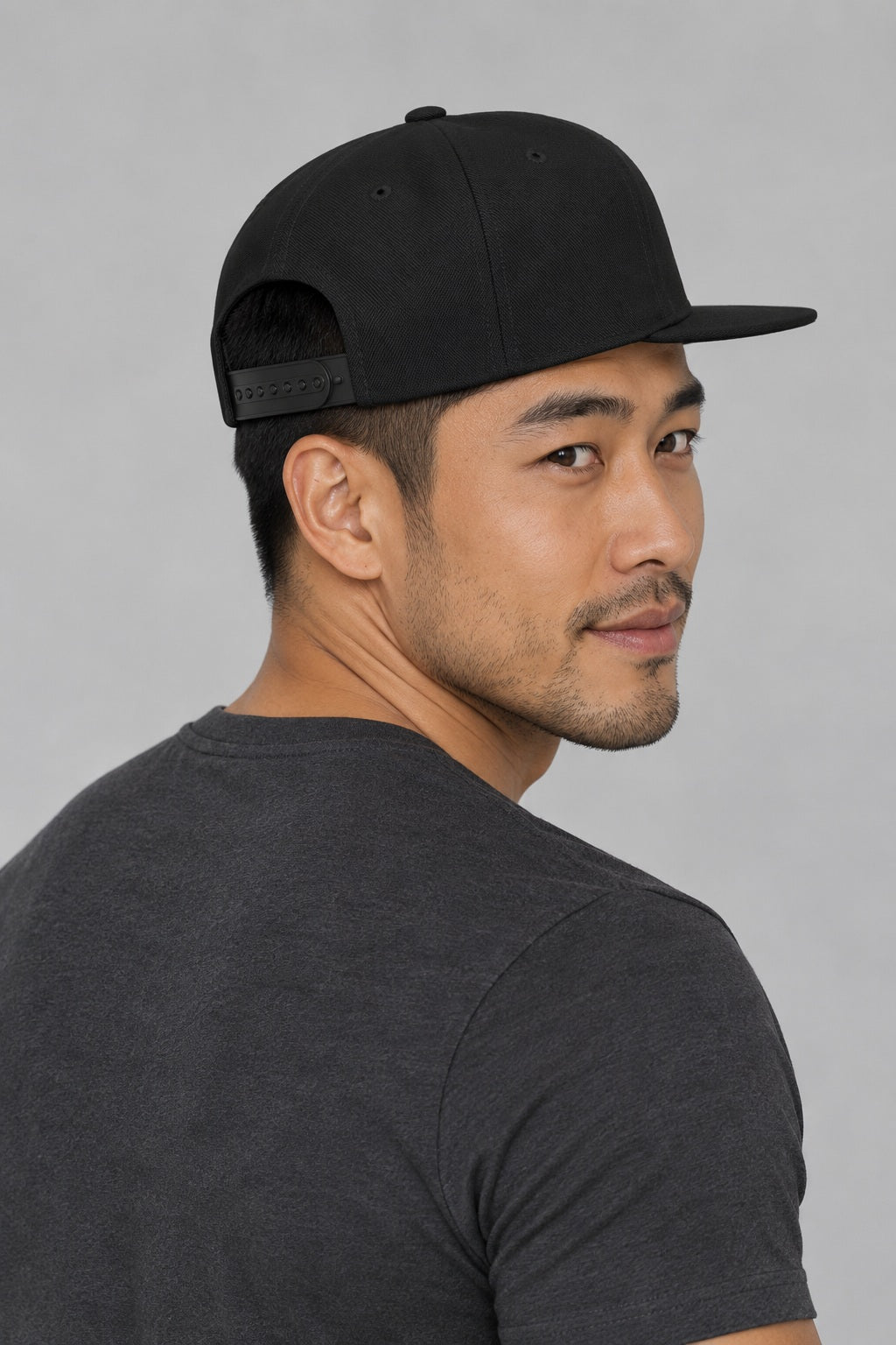SLOPCANNON Wordmark Flat-Brim Snapback, worn by a model, back view