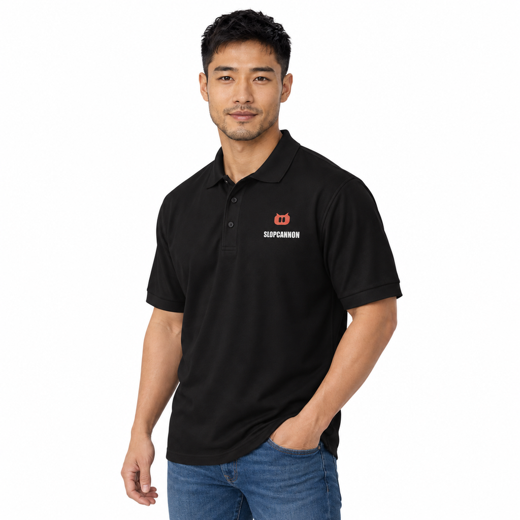 SLOPCANNON Snout Polo in Black, worn by a model