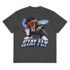 Stay Fly heavyweight box tee in Vintage Black — flat front view
