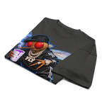Stay Fly heavyweight box tee in Vintage Black — folded detail view