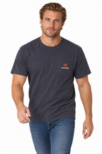 SLOPCANNON Pocket Tee in True Navy, worn by a model