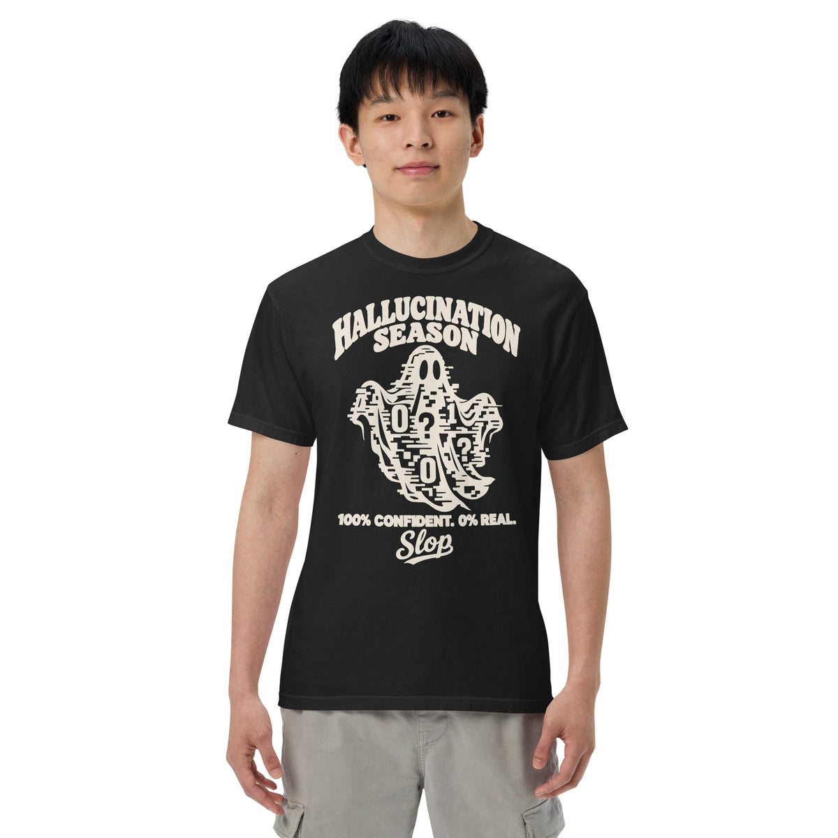 Hallucination Season Tee in Black, worn by a model
