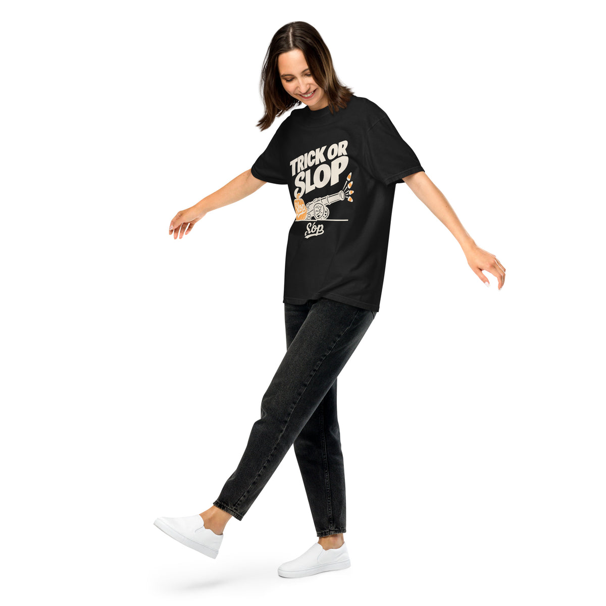 Trick or Slop Tee in Black, worn by a model