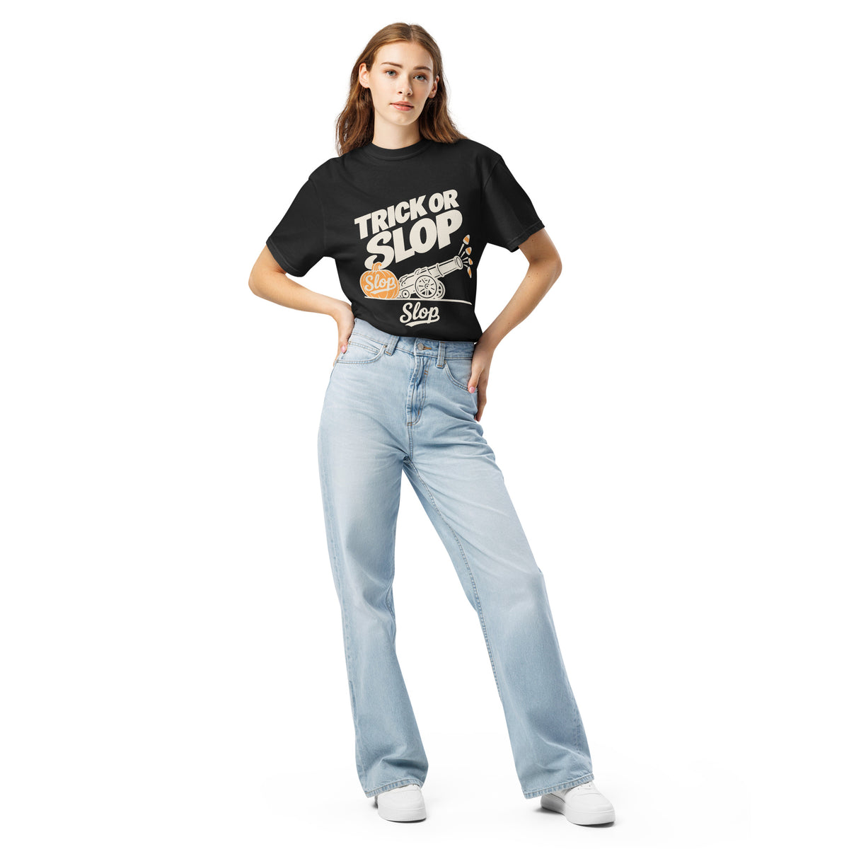 Trick or Slop Tee in Black, worn by a model