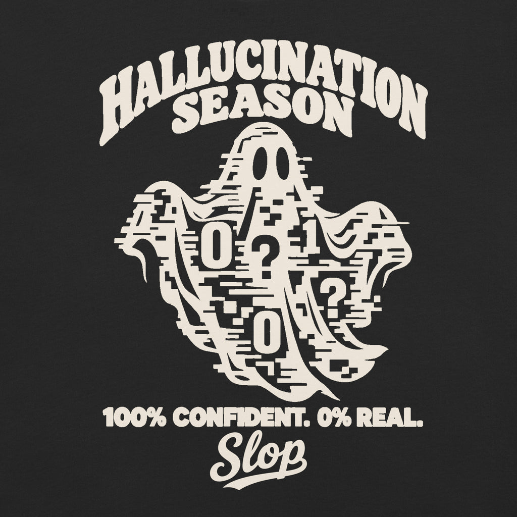 Hallucination Season Tee in Black, worn by a model