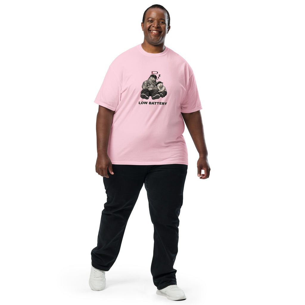 Low Battery — Pig & Wiglet Heavyweight Tee in Blossom, front view