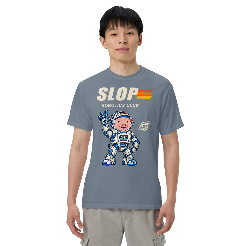 Man wearing the Robotics Club Tee in Blue Jean