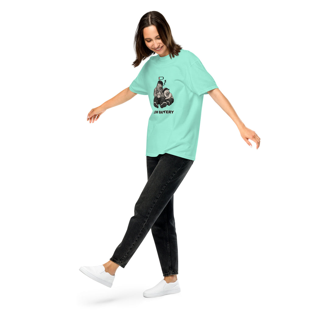 Low Battery — Pig & Wiglet Heavyweight Tee in Chalky Mint, front view