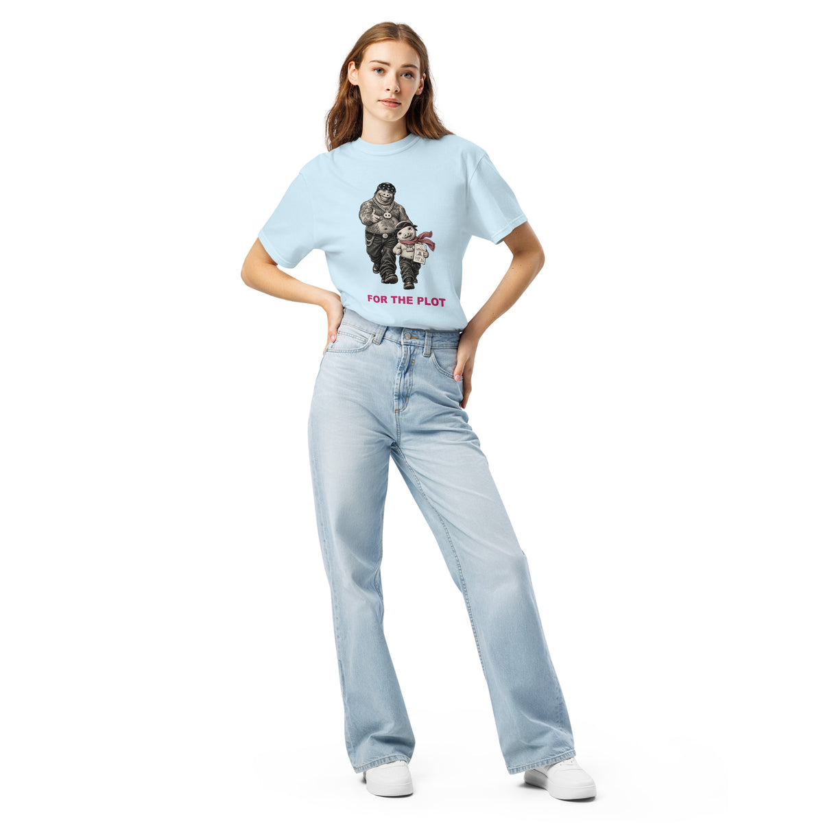 For the Plot — Pig & Wiglet Heavyweight Tee in Chambray, front view