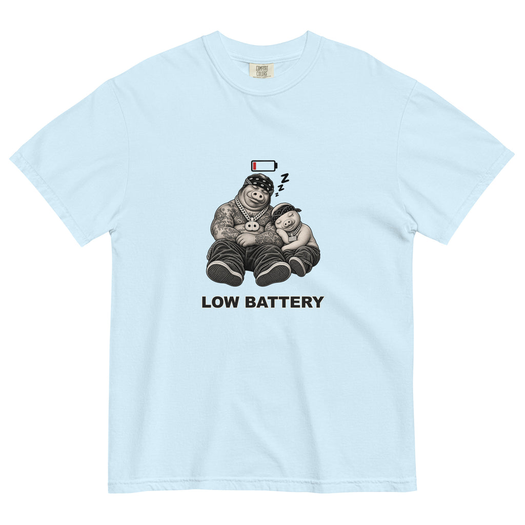 Low Battery — Pig & Wiglet Heavyweight Tee in Chambray, front view