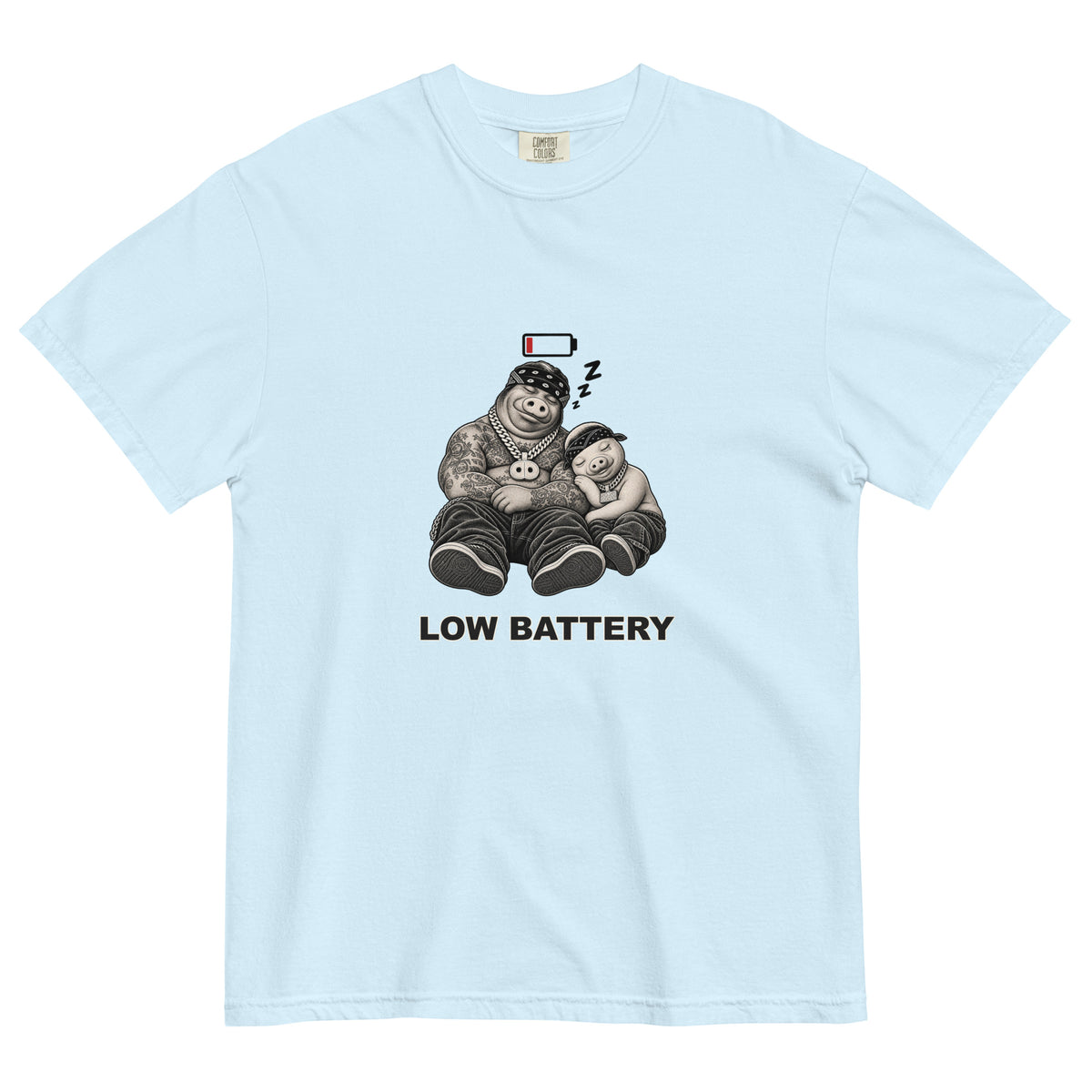 Low Battery — Pig & Wiglet Heavyweight Tee in Chambray, front view
