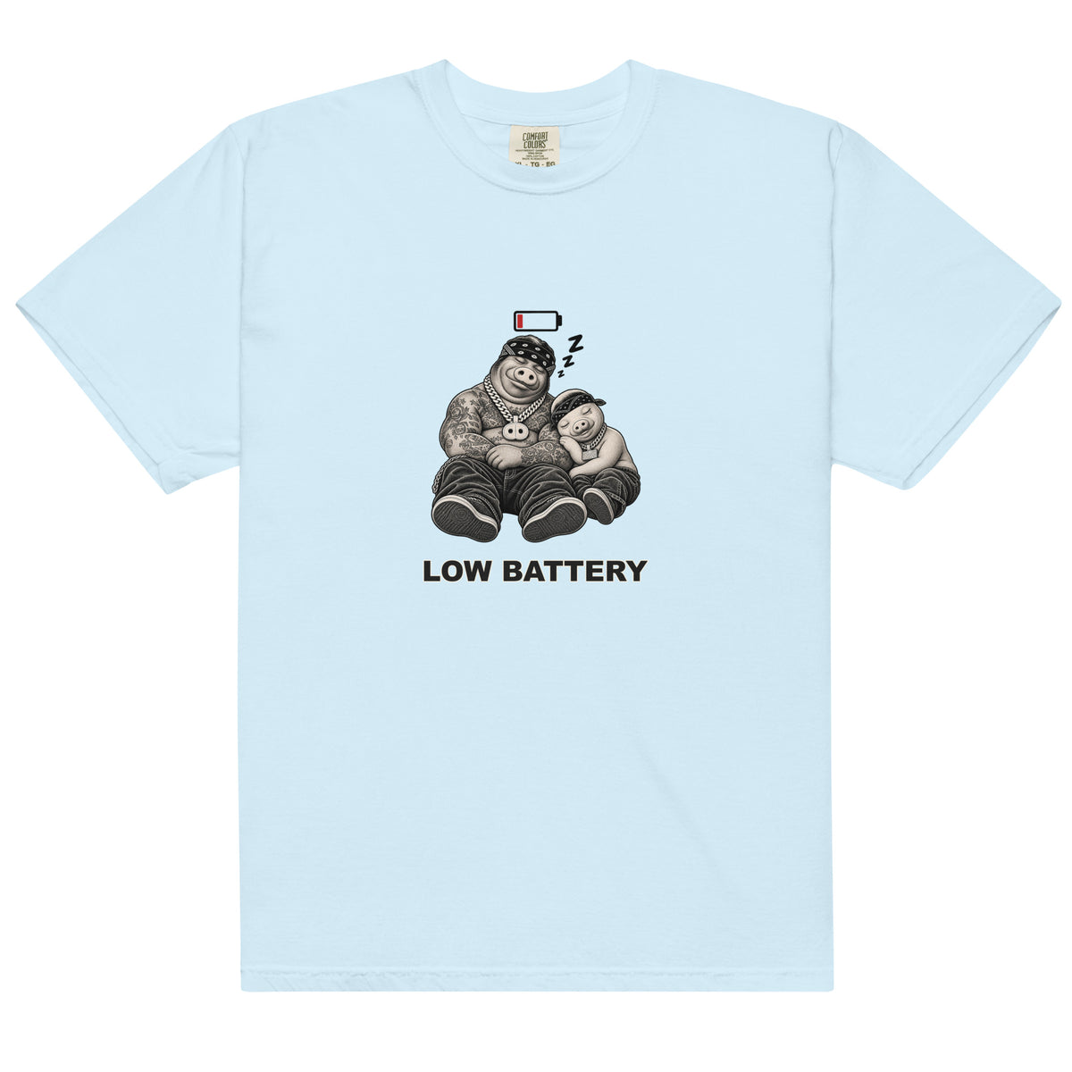 Low Battery — Pig & Wiglet Heavyweight Tee in Chambray, front view