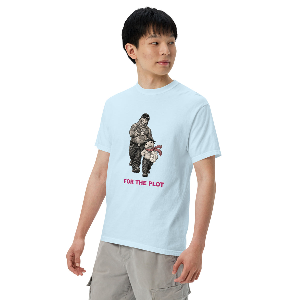 For the Plot — Pig & Wiglet Heavyweight Tee in Chambray, left side