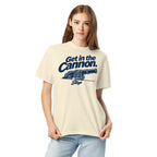 Woman wearing the Get in the Cannon Tee in Ivory