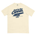 Get in the Cannon Tee in Ivory, front view with navy graphic