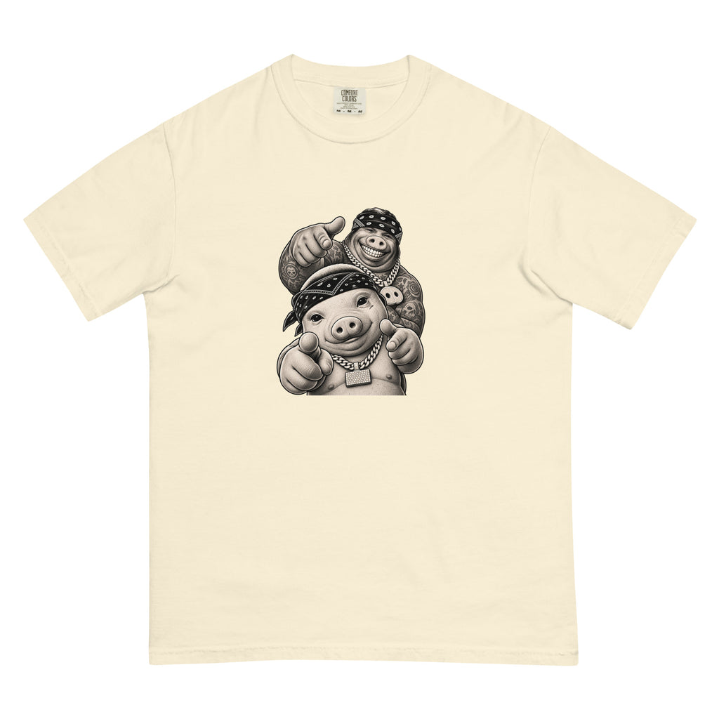 Pig & Wiglet Heavyweight Tee — Ivory — garment-only flat front, no-text artwork
