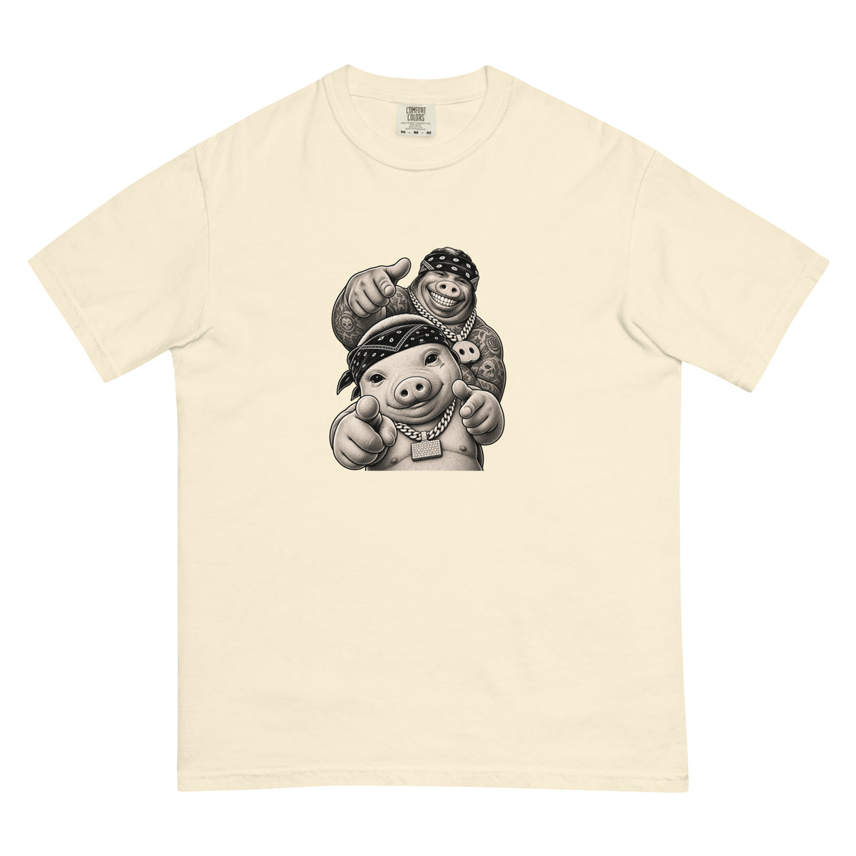 Pig & Wiglet Heavyweight Tee — Ivory — garment-only flat front, no-text artwork