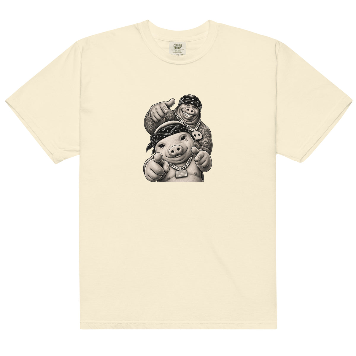 Pig & Wiglet Heavyweight Tee — Ivory — supplier model front, pose 1, no-text artwork