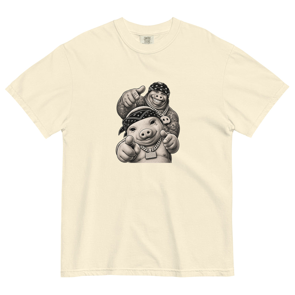 Pig & Wiglet Heavyweight Tee — Ivory — supplier model front, pose 2, no-text artwork