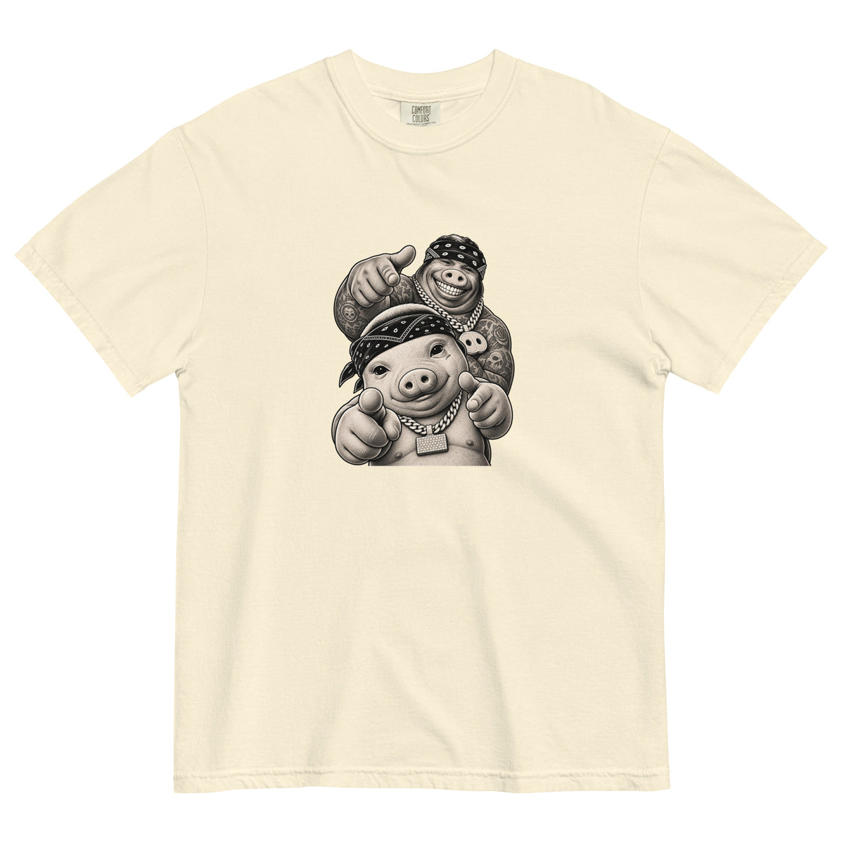 Pig & Wiglet Heavyweight Tee — Ivory — supplier model front, pose 2, no-text artwork