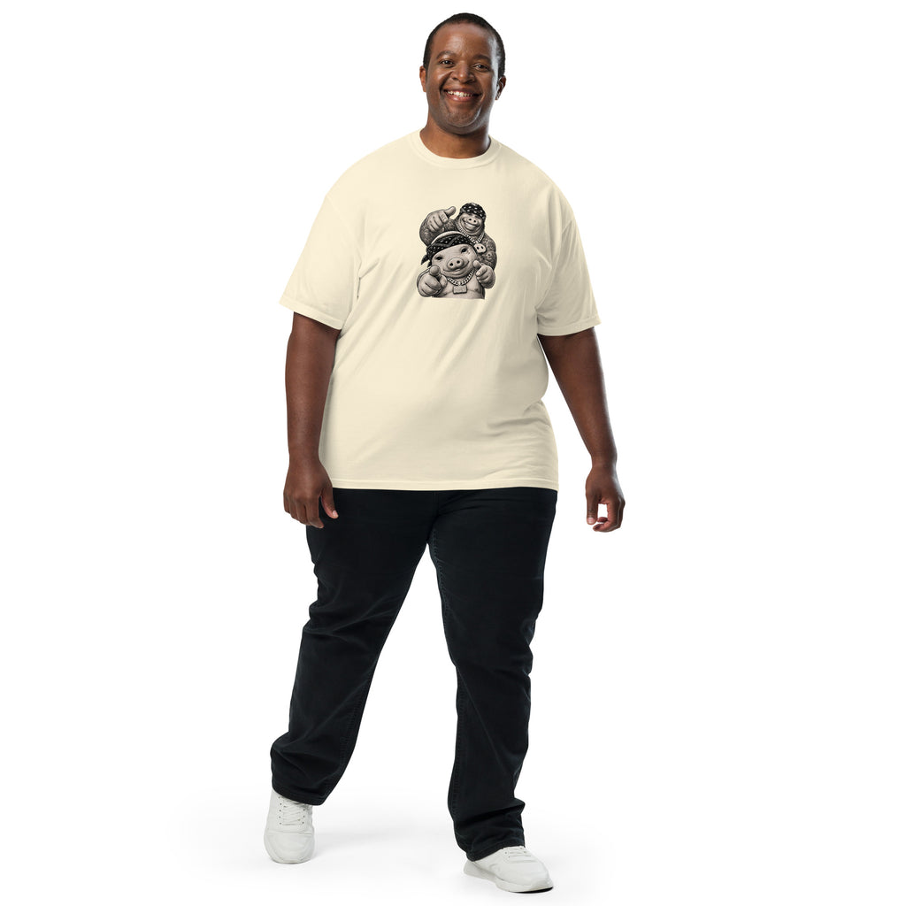 Pig & Wiglet Heavyweight Tee — Ivory — garment-only flat front, alternate drape, no-text artwork