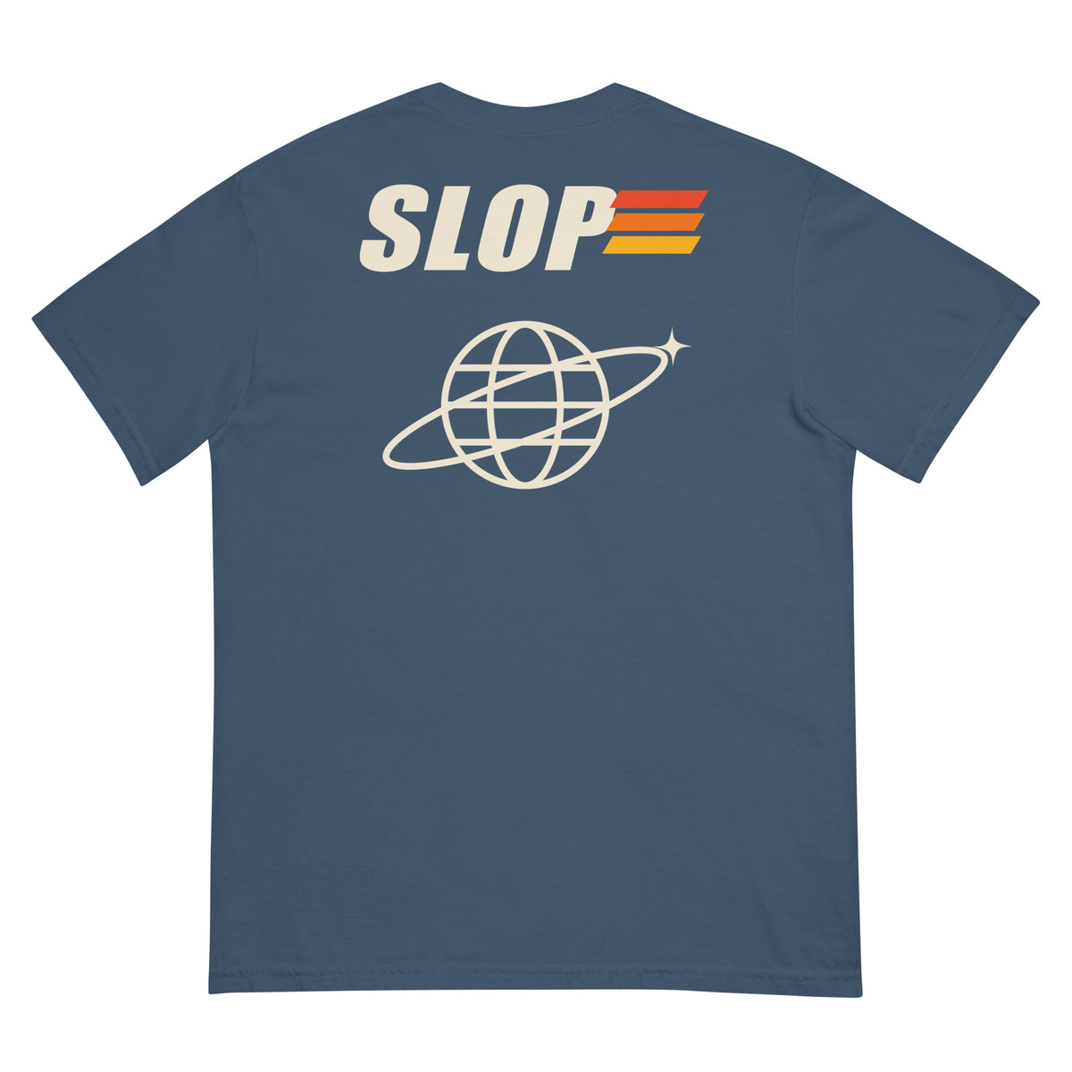 Robotics Club Tee in Midnight, back: SLOP orbit-globe graphic
